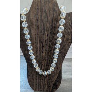 Vintage Hong Kong‎ Crystal Bead Necklace Clear & Gold-Tone 22” Elegant Jewelry